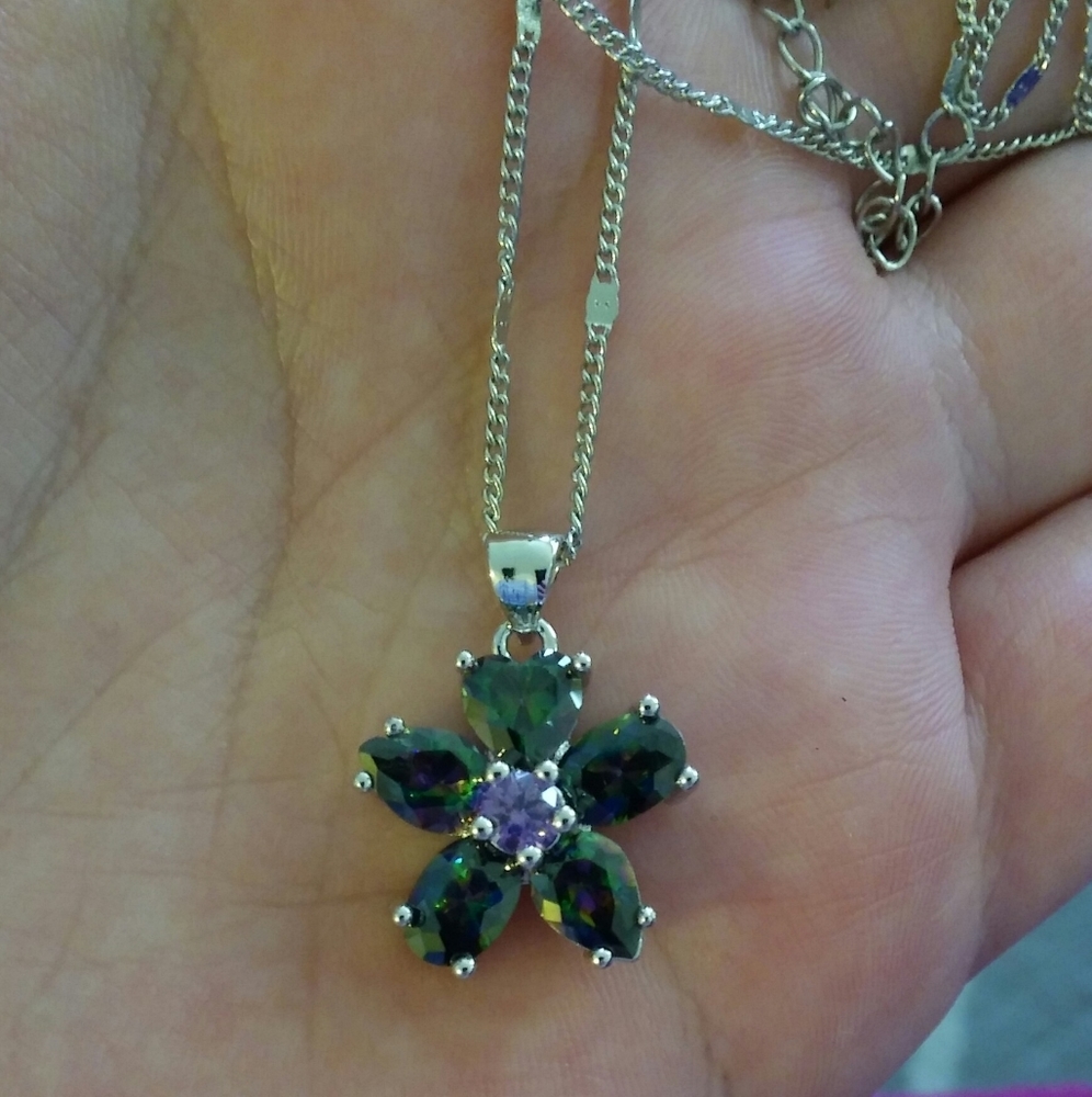 Mystic Topaz + Amethyst Flower Sterling Silver Necklace